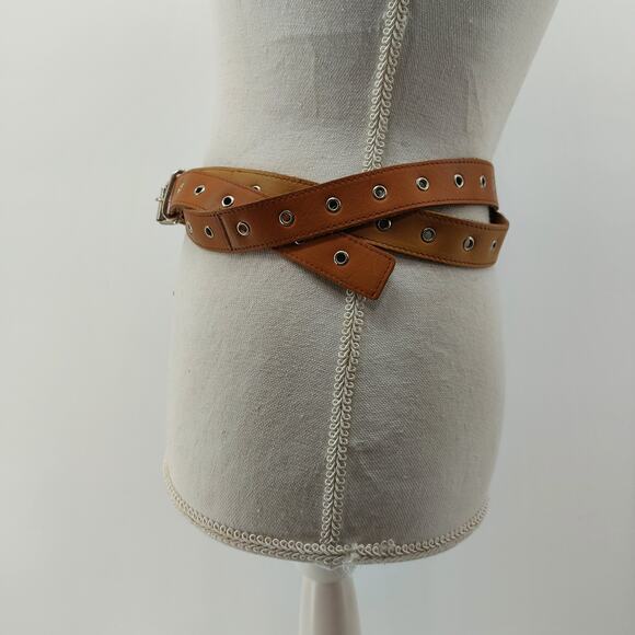 Womens Double Wrap Leather Belt Brown Boho One Size Grommet - Picture 8 of 10